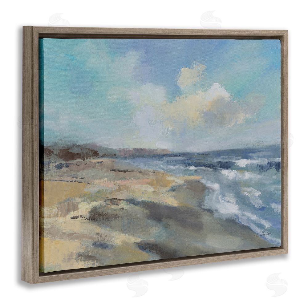 Silvia Vassileva Serene Morning Beach Waves Brown Floating Framed Canvas Wall Art Print