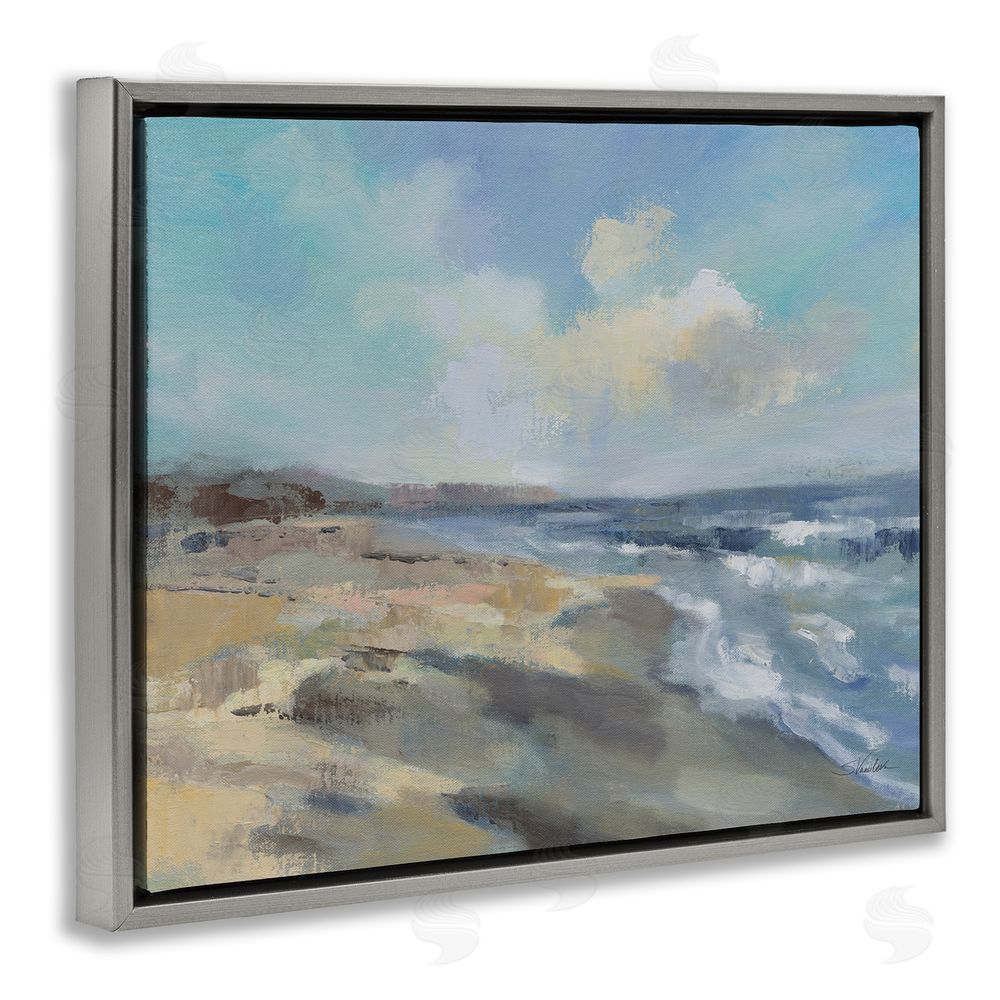 Silvia Vassileva Serene Morning Beach Waves Gray Floating Framed Canvas Wall Art Print