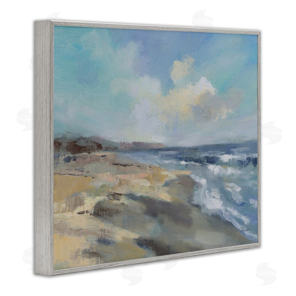 Silvia Vassileva Serene Morning Beach Waves Gray Framed Giclee Wall Art Print