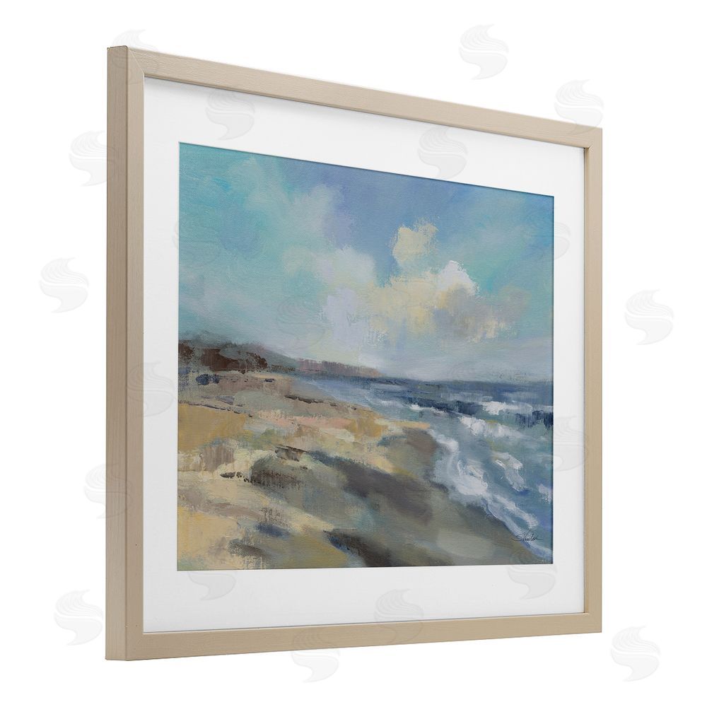 Silvia Vassileva Serene Morning Beach Waves Brown Framed Print Under Glass with White Mat Wall Art