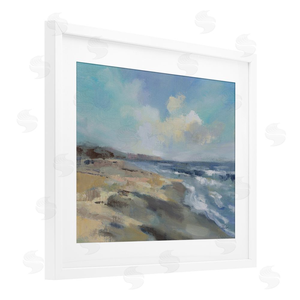 Silvia Vassileva Serene Morning Beach Waves White Framed Print Under Glass with White Mat Wall Art