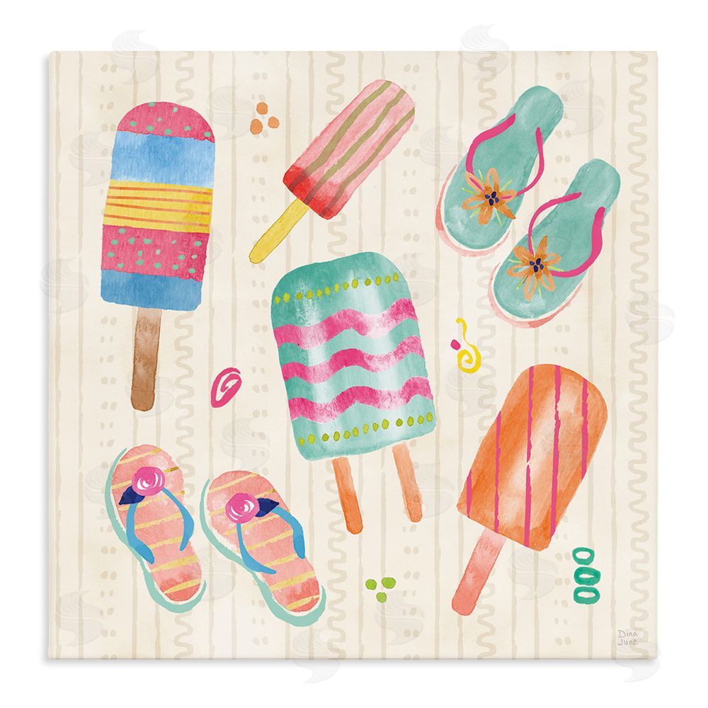 Dina June Summer Popsicles & Sandals Stretched Canvas Wall Art Print