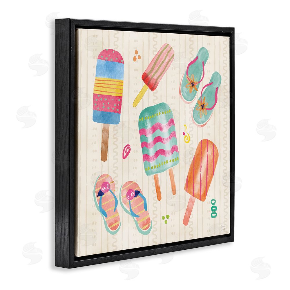 Dina June Summer Popsicles & Sandals Black Floating Framed Canvas Wall Art Print