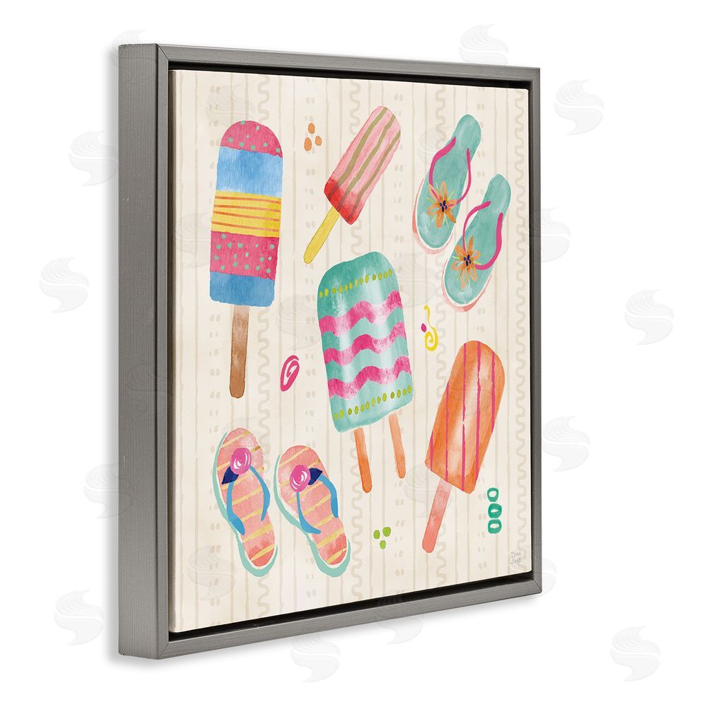 Dina June Summer Popsicles & Sandals Gray Floating Framed Canvas Wall Art Print
