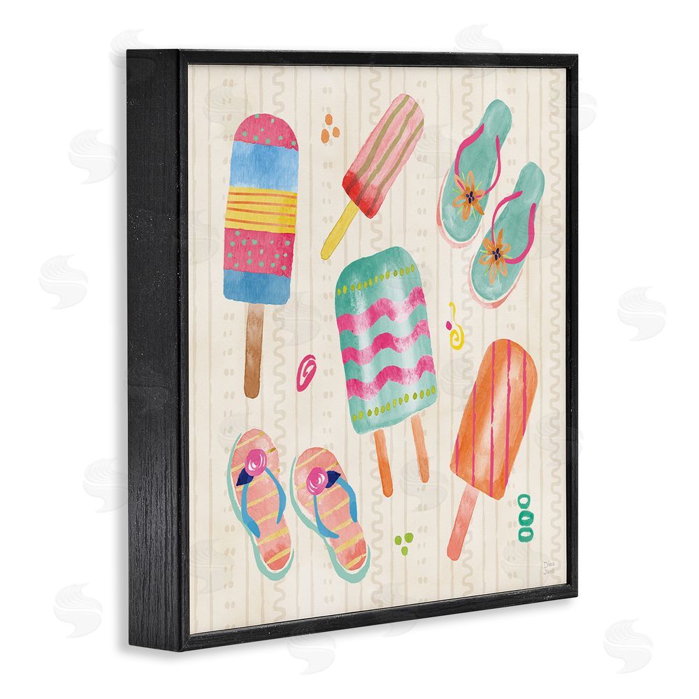 Dina June Summer Popsicles & Sandals Black Framed Giclee Wall Art Print