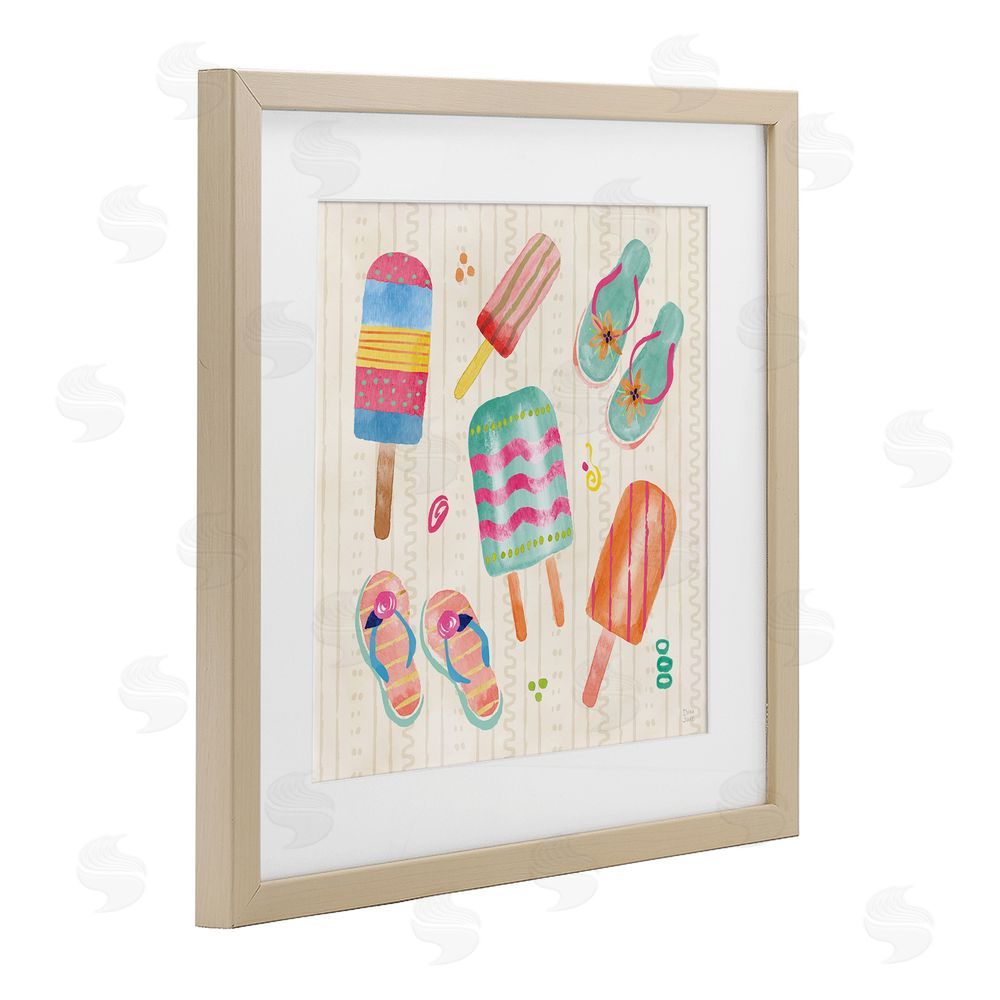 Dina June Summer Popsicles & Sandals Brown Framed Print Under Glass with White Mat Wall Art