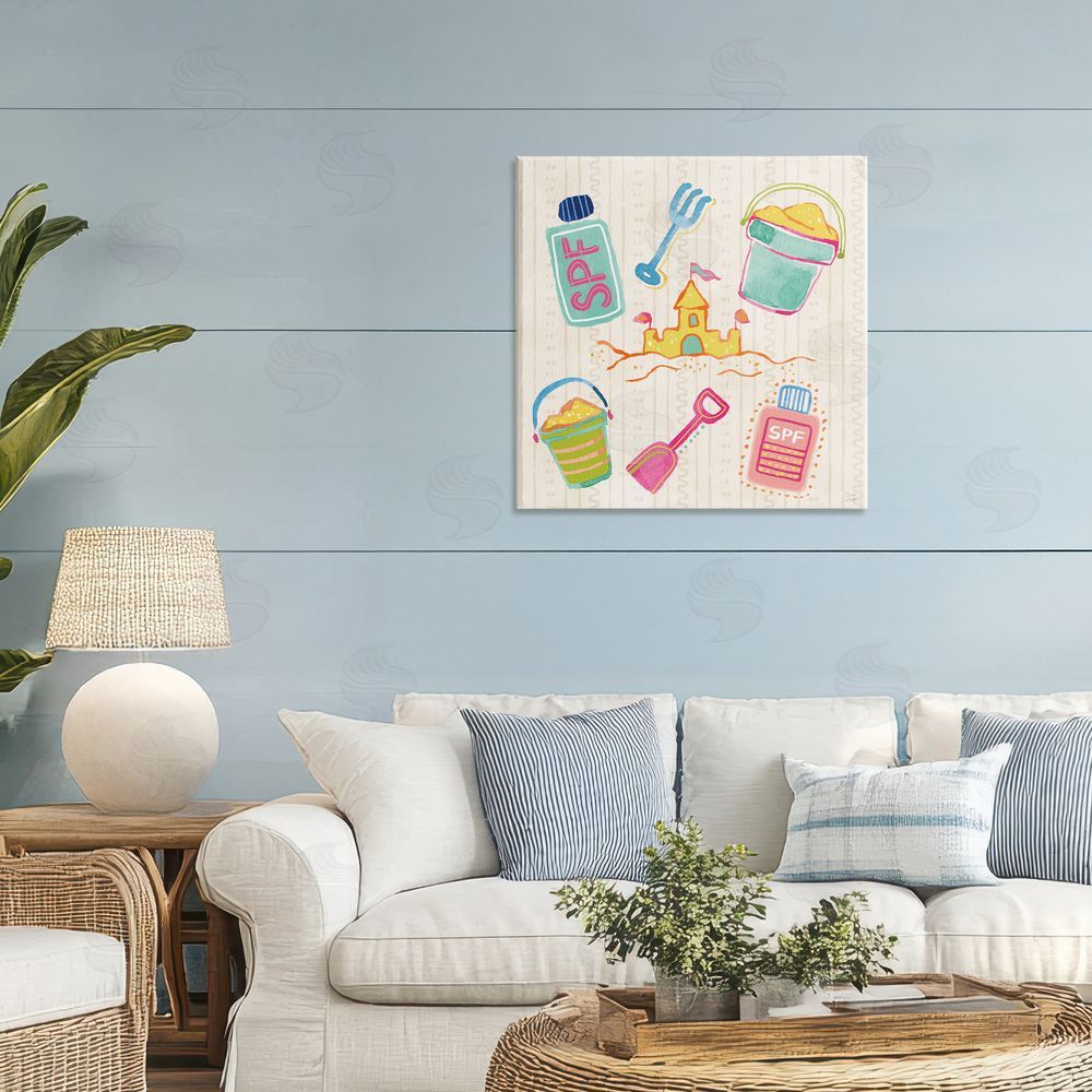 Dina June Fun In The Sun Beach Pails Stretched Canvas Wall Art in Room