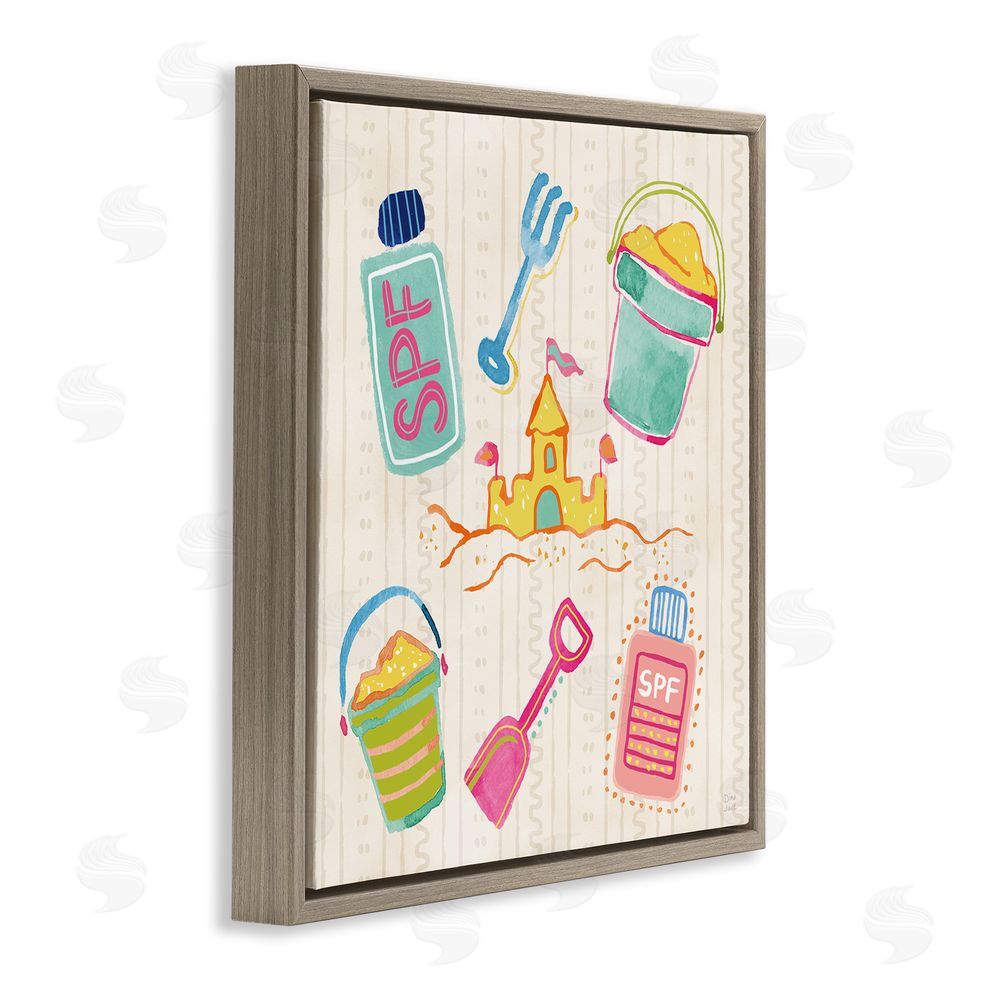 Dina June Fun In The Sun Beach Pails Brown Floating Framed Canvas Wall Art