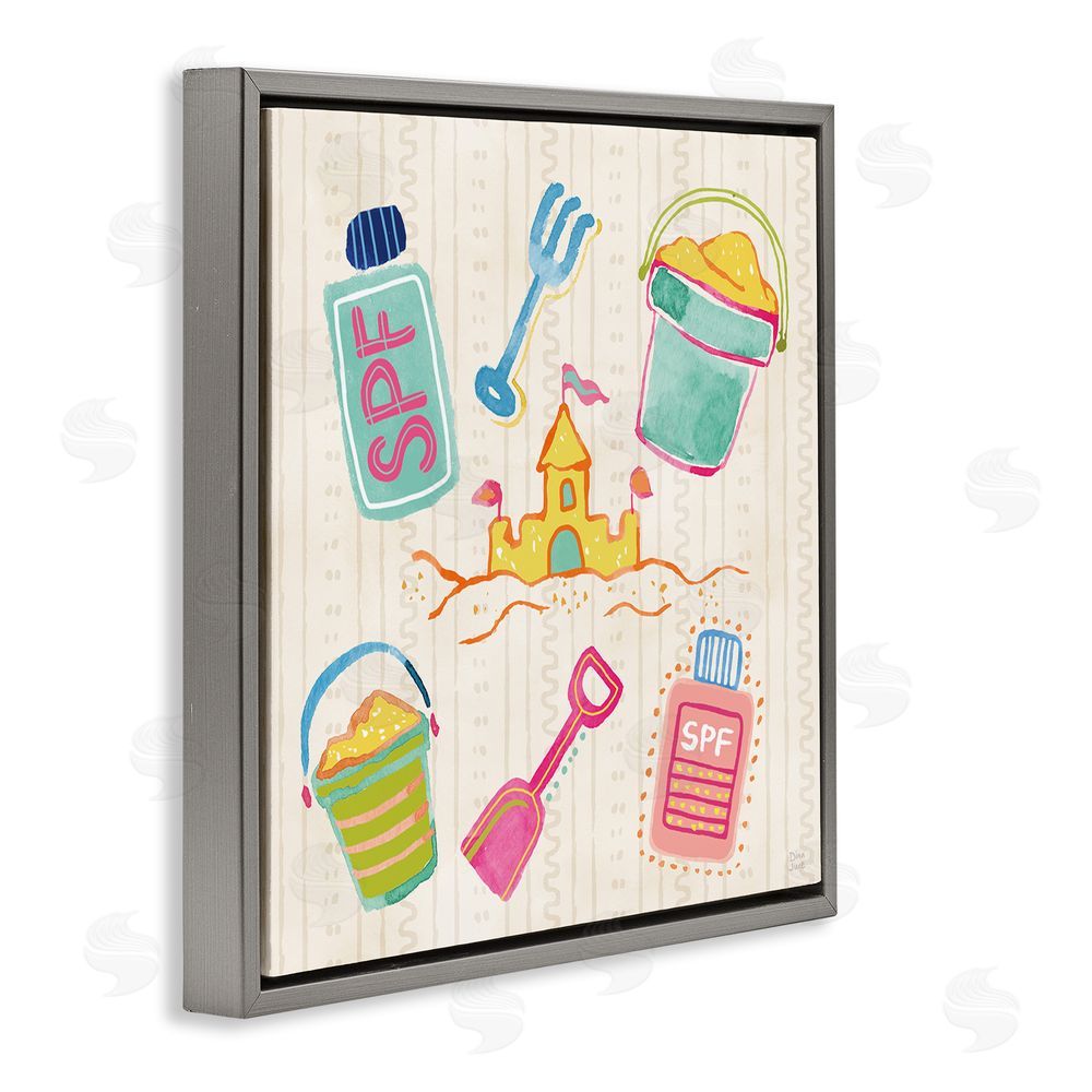 Dina June Fun In The Sun Beach Pails Gray Floating Framed Canvas Wall Art