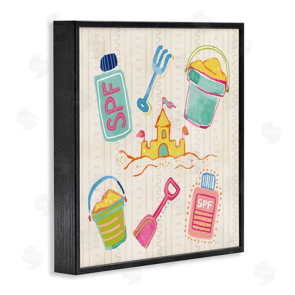 Dina June Fun In The Sun Beach Pails Black Framed Giclee Wall Art