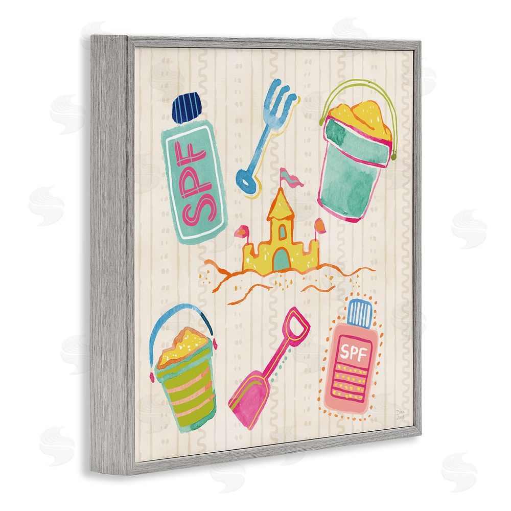 Dina June Fun In The Sun Beach Pails Gray Framed Giclee Wall Art