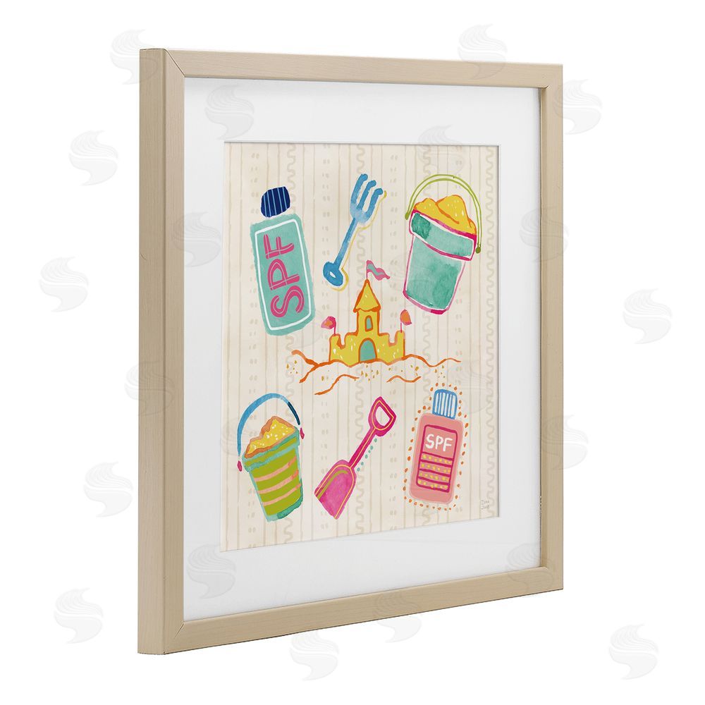 Dina June Fun In The Sun Beach Pails Brown Framed Print Under Glass Wall Art