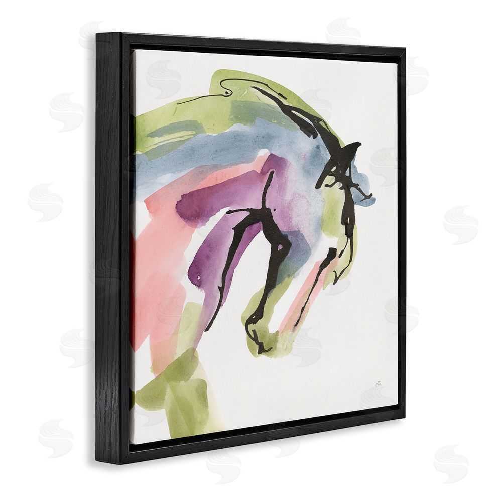 Chris Paschke Brushstroke Horse in Motion Black Floating Frame Stretched Canvas Wall Art Print