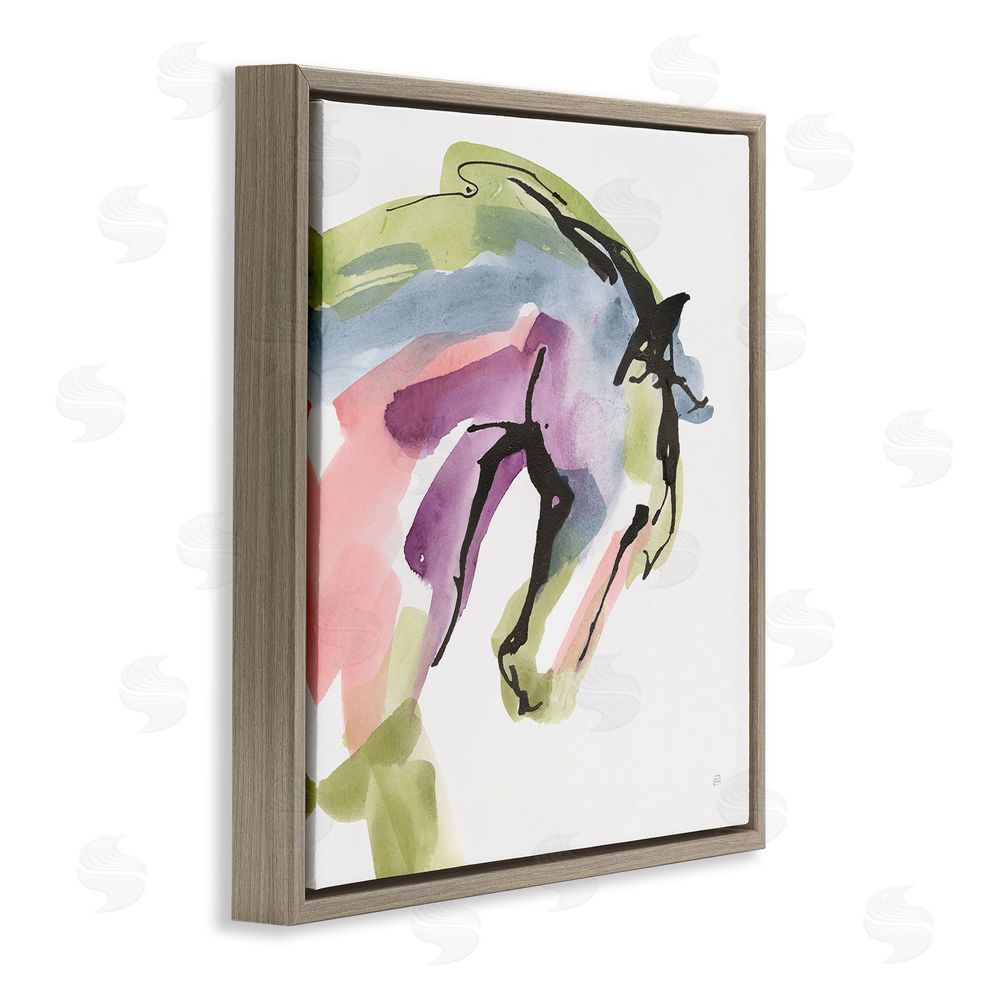 Chris Paschke Brushstroke Horse in Motion Brown Floating Frame Stretched Canvas Wall Art Print