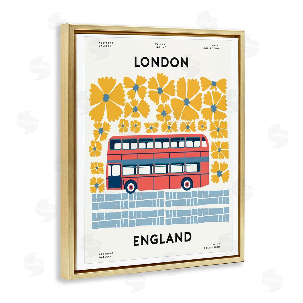 Wild Apple Groovy London Bus Gold Floating Frame Canvas Wall Art Print