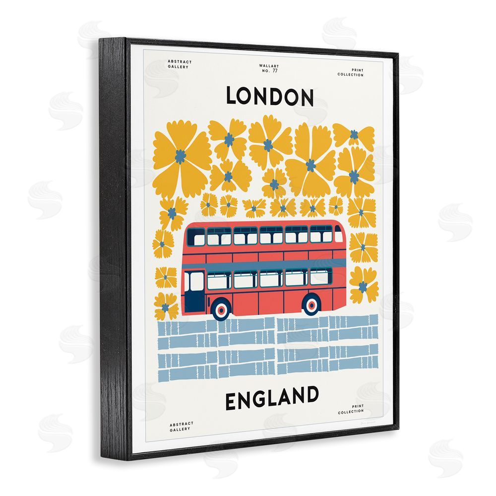 Wild Apple Groovy London Bus Black Framed Giclee Wall Art Print