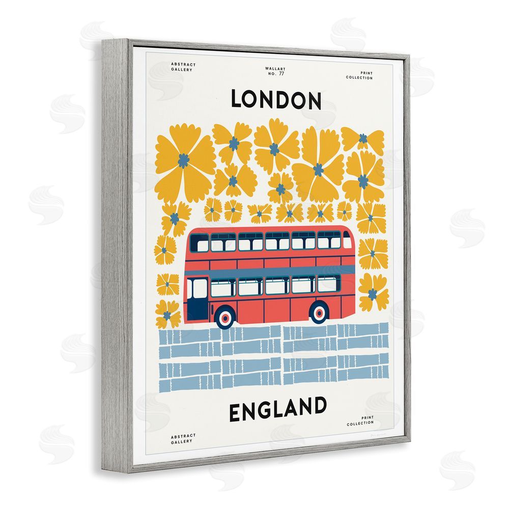 Wild Apple Groovy London Bus Gray Framed Giclee Wall Art Print