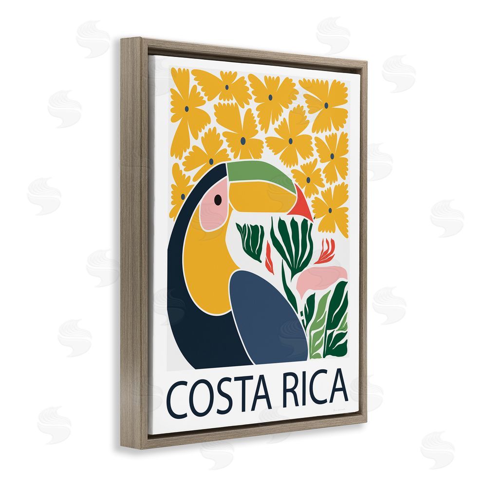 Omar Escalante Tropical Toucan & Flowers Brown Floating Frame Canvas Wall Art Print