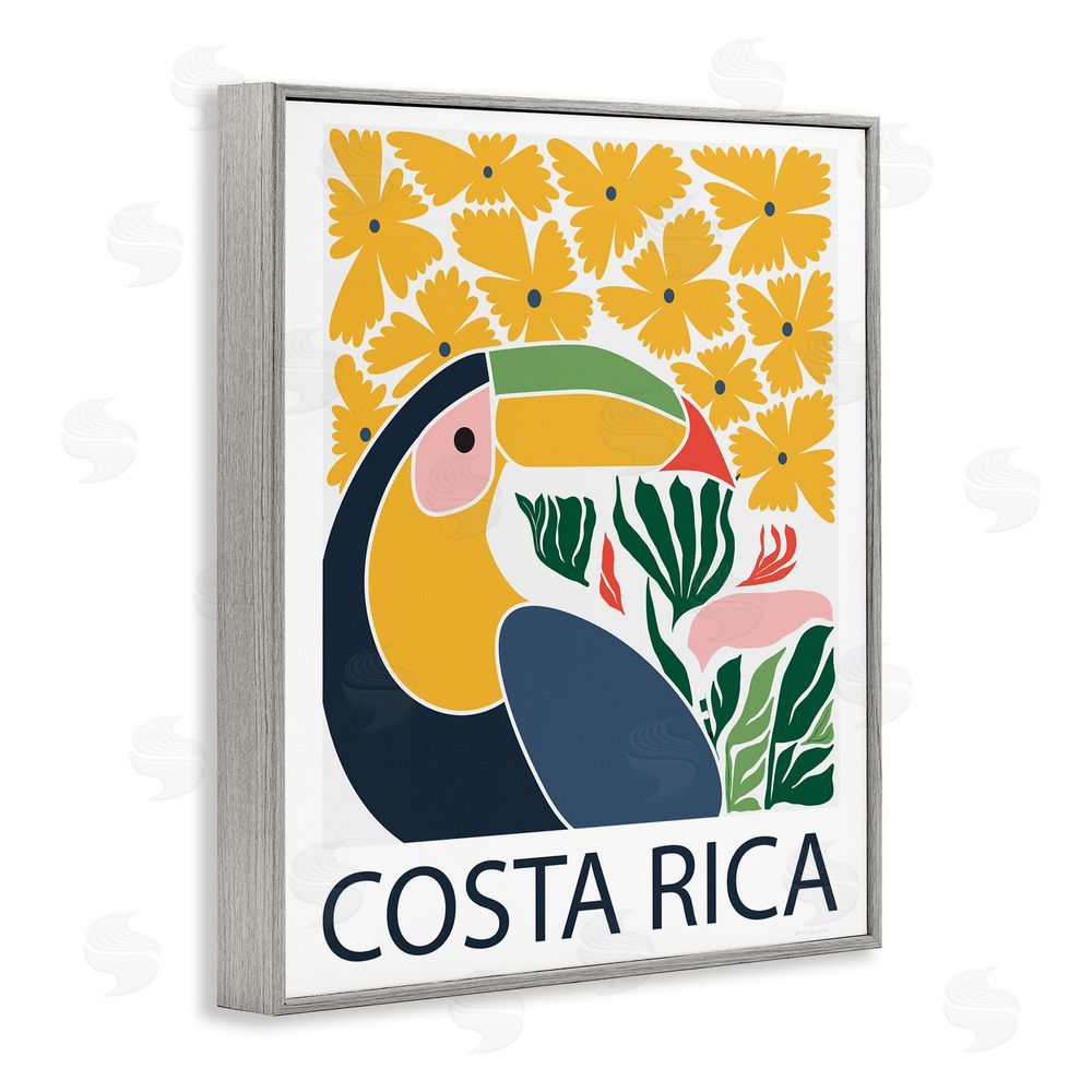 Omar Escalante Tropical Toucan & Flowers Gray Framed Giclee Wall Art Print
