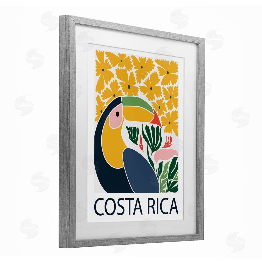 Omar Escalante Tropical Toucan & Flowers Gray Framed Print Under Glass Wall Art
