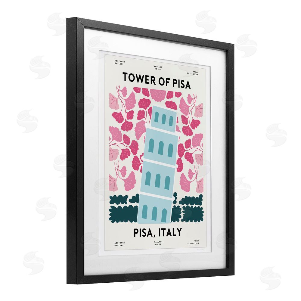 Omar Escalante Pastel Groovy Tower of Pisa Black Framed Print Under Glass Wall Art