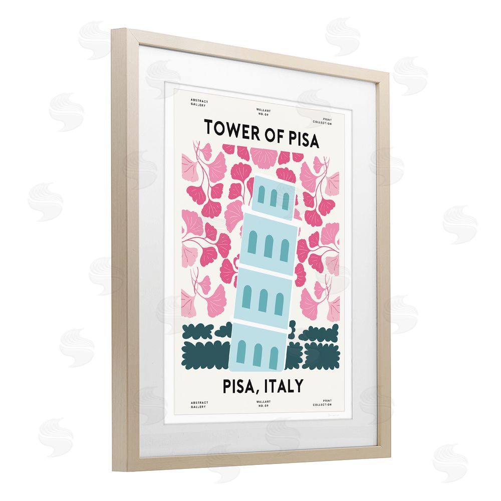 Omar Escalante Pastel Groovy Tower of Pisa Birch Framed Print Under Glass Wall Art