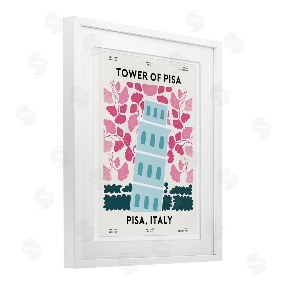 Omar Escalante Pastel Groovy Tower of Pisa White Framed Print Under Glass Wall Art
