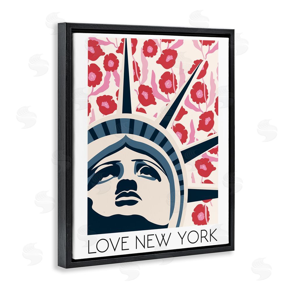 Wild Apple Groovy Florals Love New York Black Floating Frame Canvas Wall Art Print