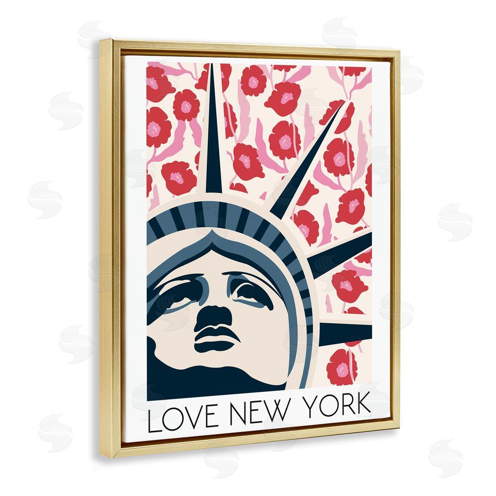 Wild Apple Groovy Florals Love New York Gold Floating Frame Canvas Wall Art Print