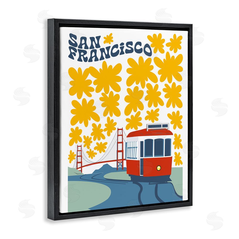 Omar Escalante San Francisco Trolley Black Floating Frame Canvas Wall Art Print