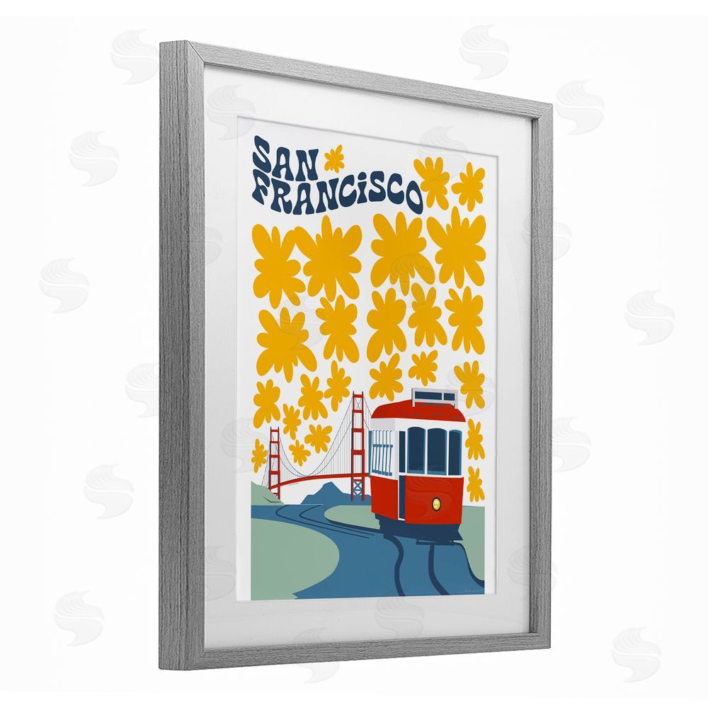 Omar Escalante San Francisco Trolley Gray Framed Print Under Glass Wall Art