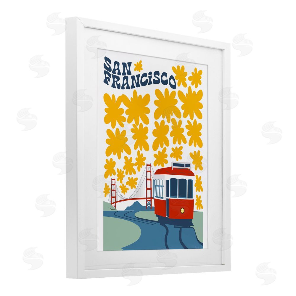 Omar Escalante San Francisco Trolley White Framed Print Under Glass Wall Art
