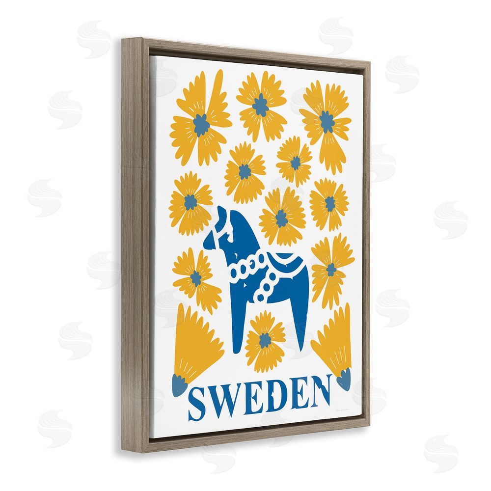 Omar Escalante Swedish Folk Flowers Brown Floating Frame Canvas Wall Art Print