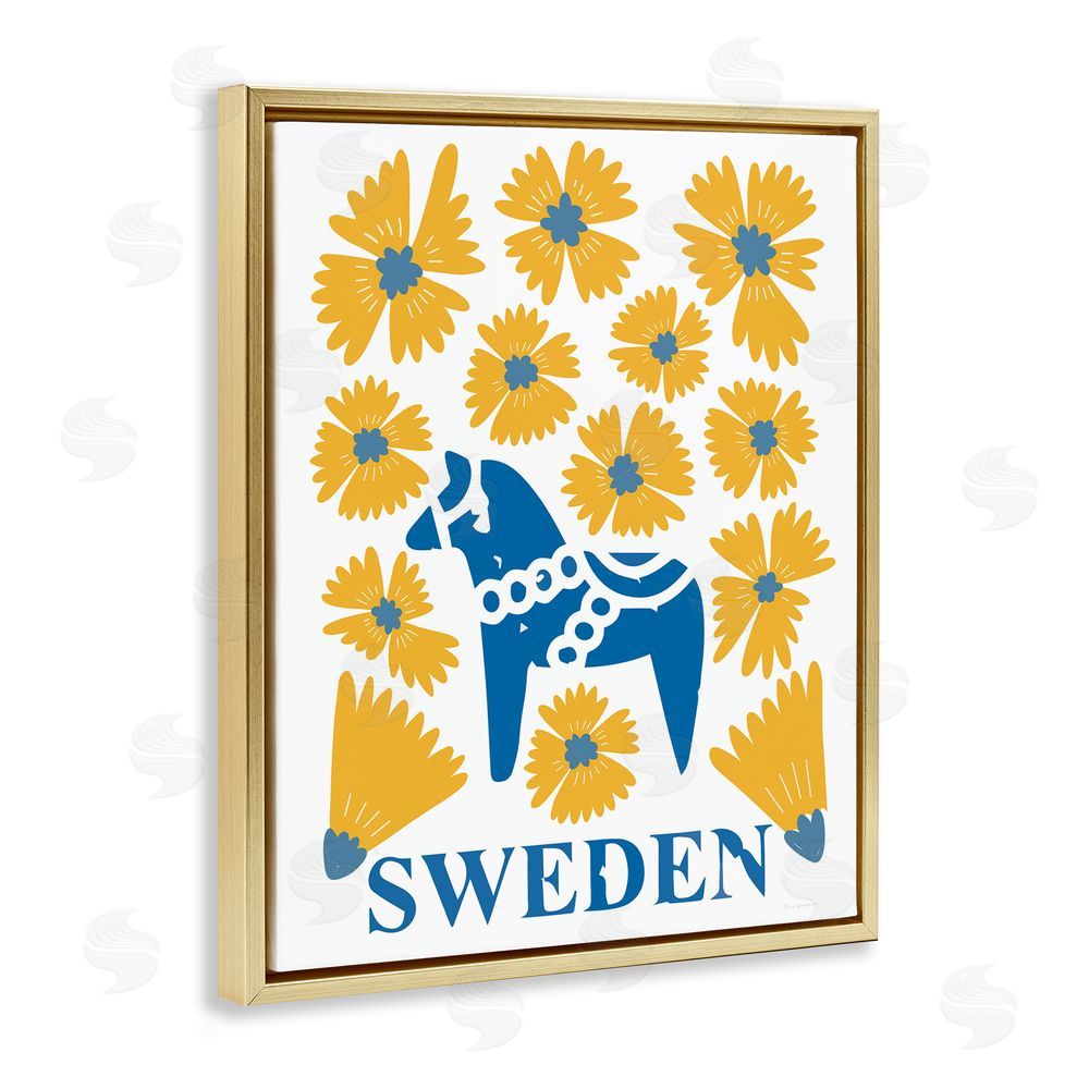 Omar Escalante Swedish Folk Flowers Gold Floating Frame Canvas Wall Art Print