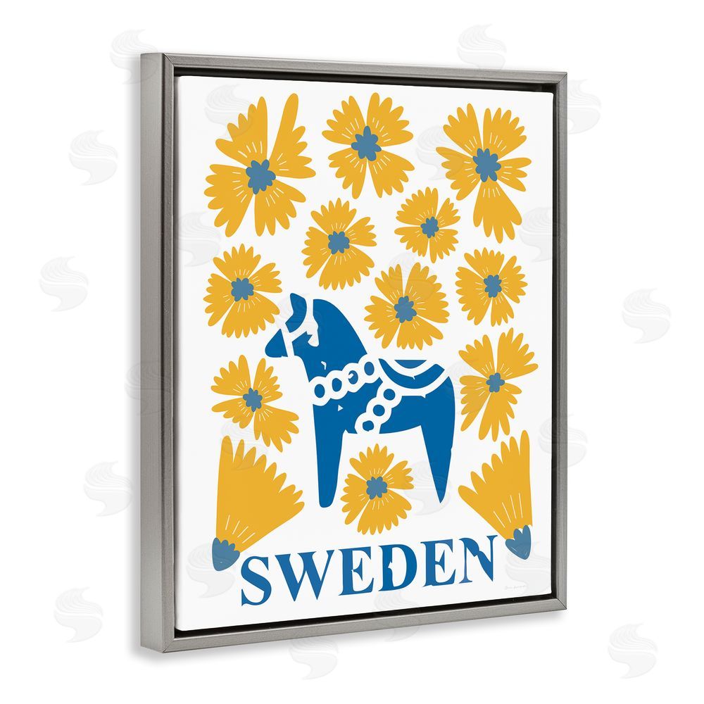 Omar Escalante Swedish Folk Flowers Gray Floating Frame Canvas Wall Art Print