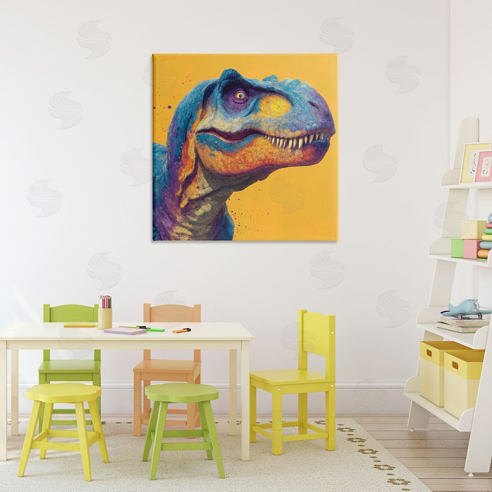 Wumples Vibrant T-Rex Portrait Stretched Canvas Wall Art in Room