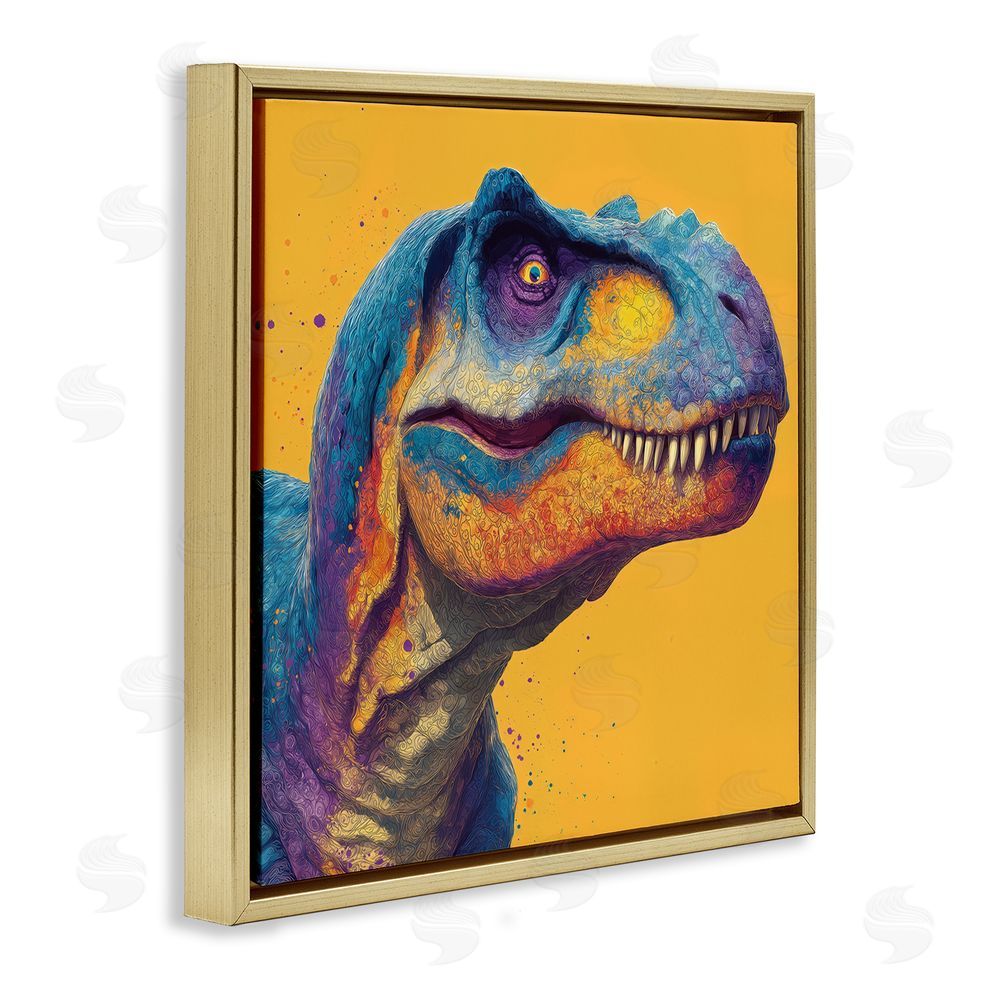 Wumples Vibrant T-Rex Portrait Gold Floating Frame Canvas Wall Art Print