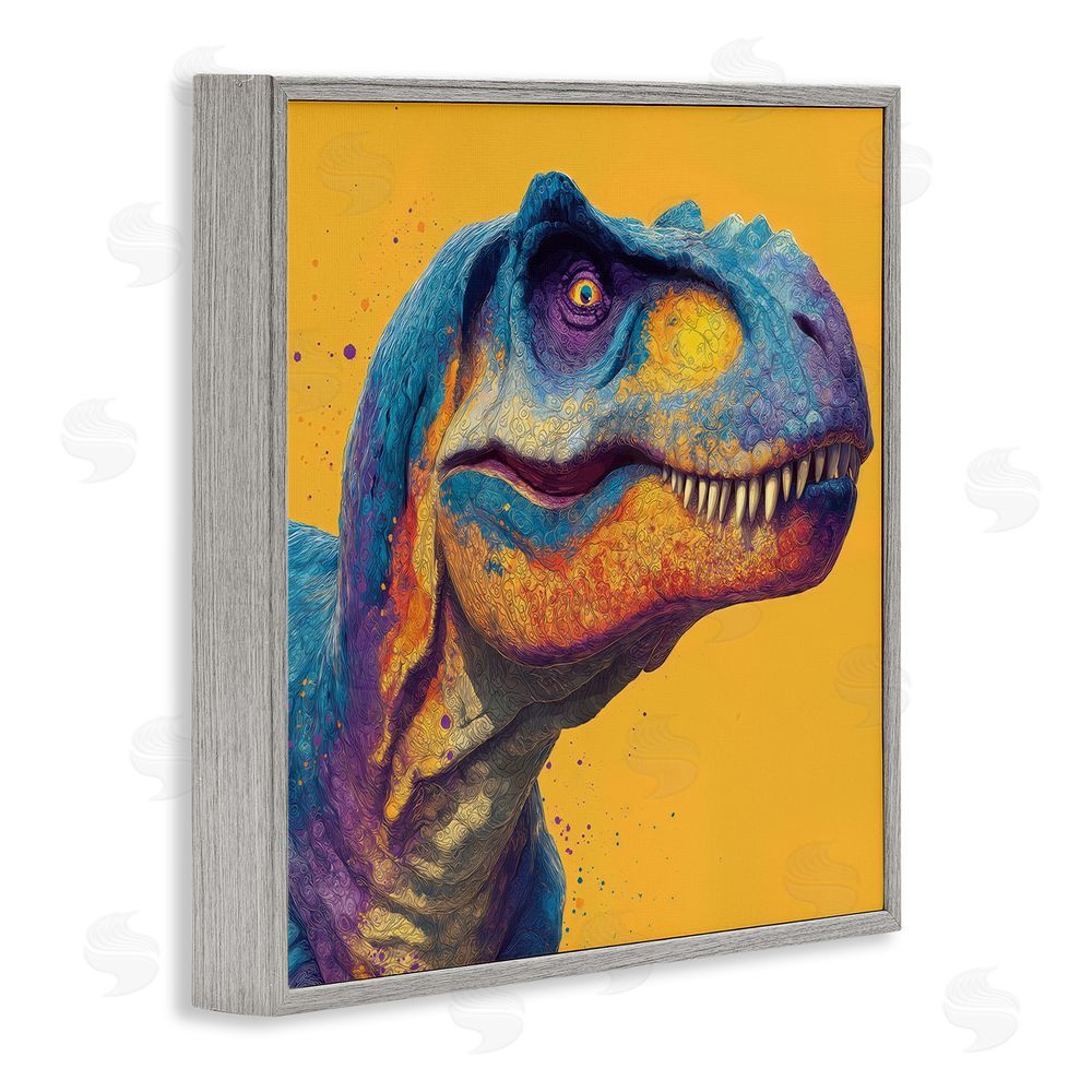 Wumples Vibrant T-Rex Portrait Gray Framed Giclee Wall Art Print