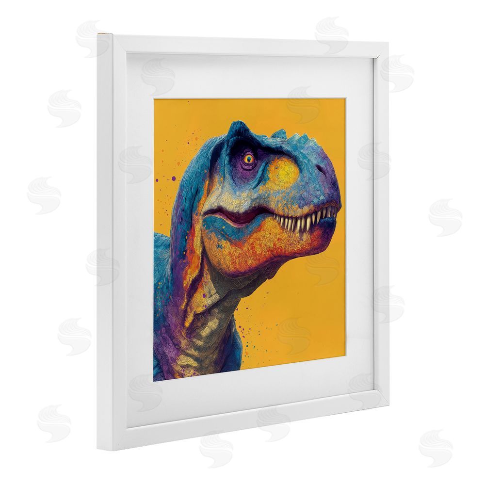 Wumples Vibrant T-Rex Portrait White Framed Print Under Glass Wall Art