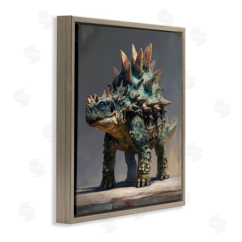 Wumples Prehistoric Ankylosaurus Portrait Brown Floating Frame Canvas Wall Art Print