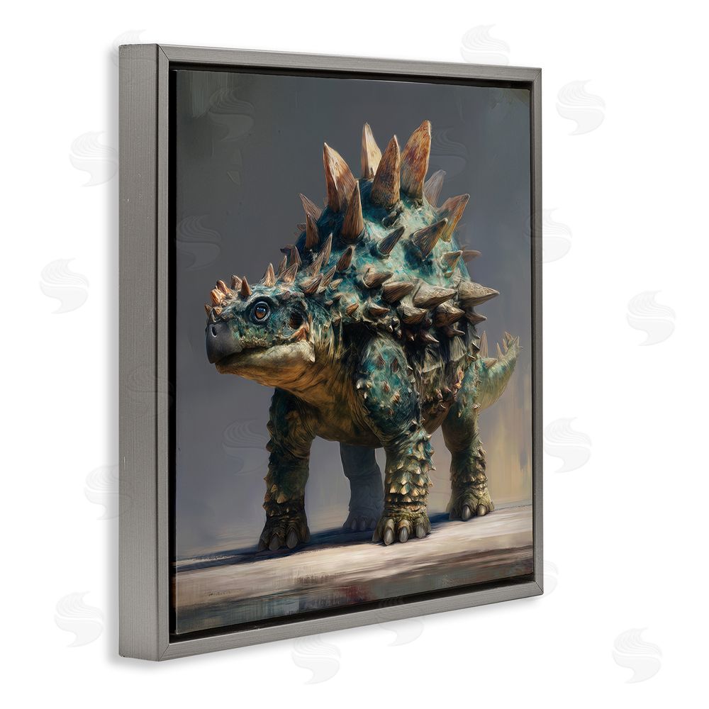 Wumples Prehistoric Ankylosaurus Portrait Gray Floating Frame Canvas Wall Art Print