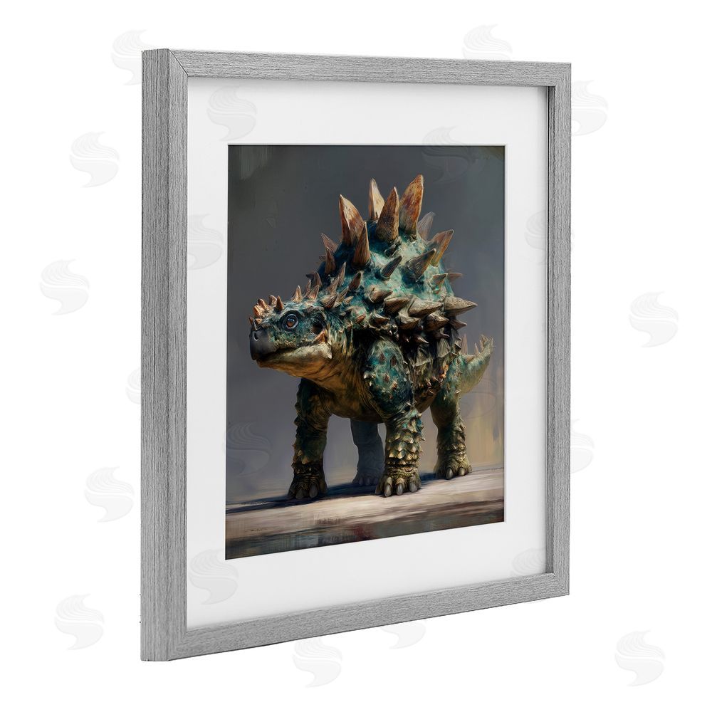Wumples Prehistoric Ankylosaurus Portrait Gray Framed Print Under Glass Wall Art
