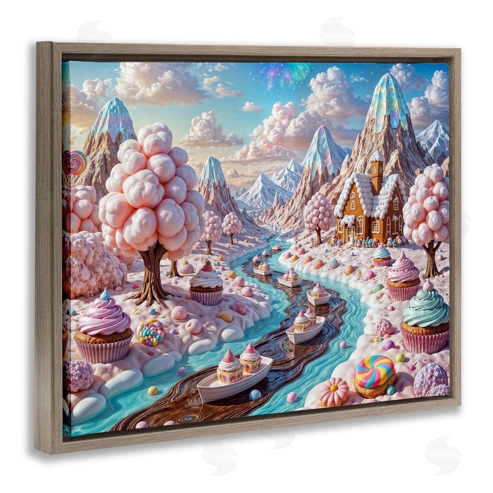 Tabz Jones Dreamlike Candy Land Whimsy Brown Floating Frame Canvas Wall Art Print