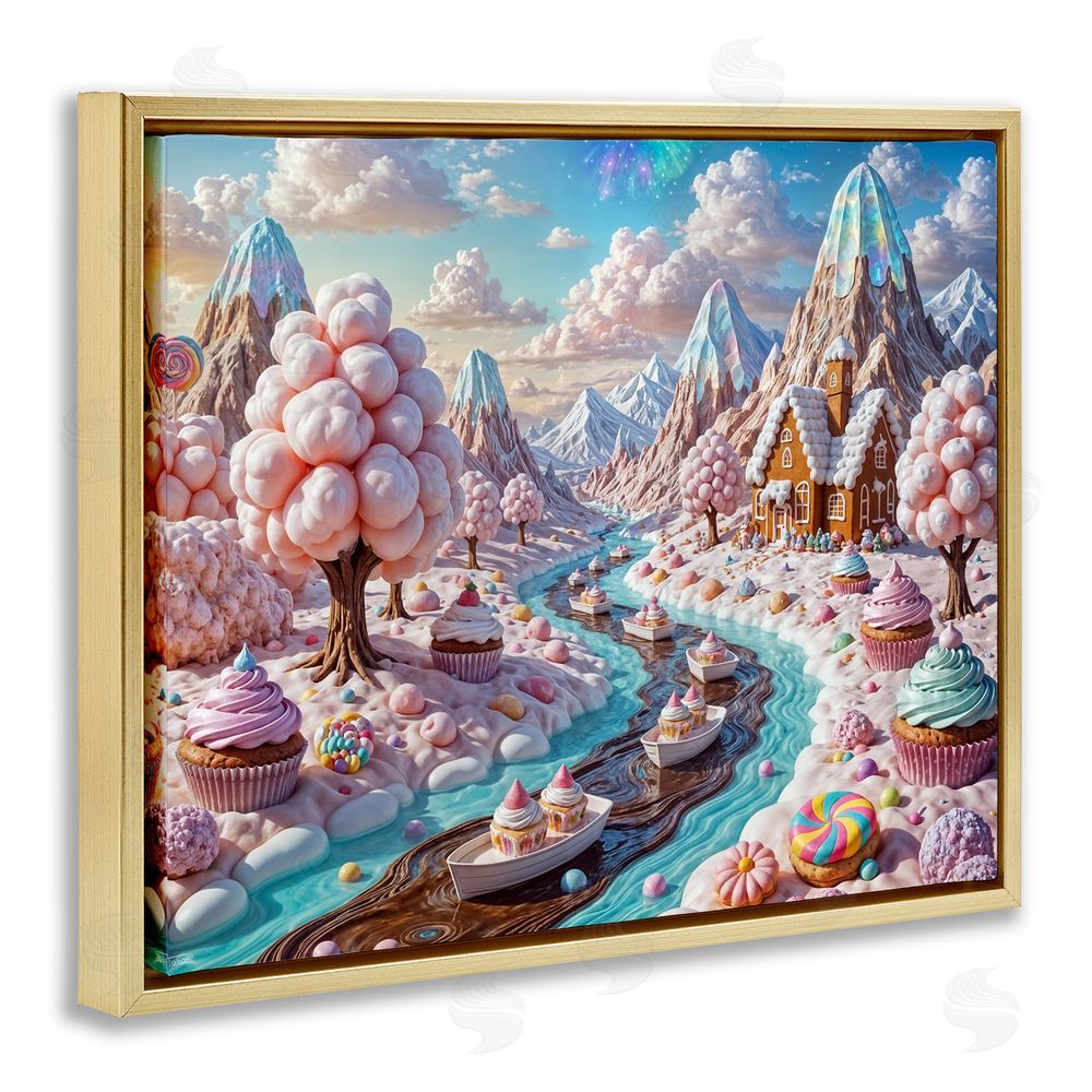 Tabz Jones Dreamlike Candy Land Whimsy Gold Floating Frame Canvas Wall Art Print