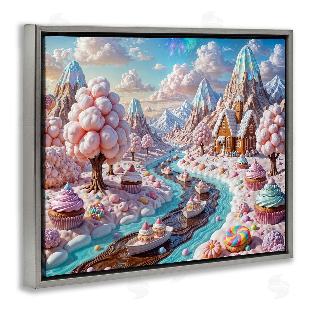 Tabz Jones Dreamlike Candy Land Whimsy Gray Floating Frame Canvas Wall Art Print