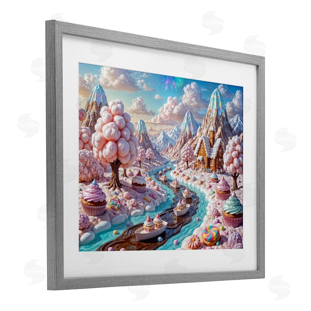Tabz Jones Dreamlike Candy Land Whimsy Gray Framed Print Under Glass Wall Art