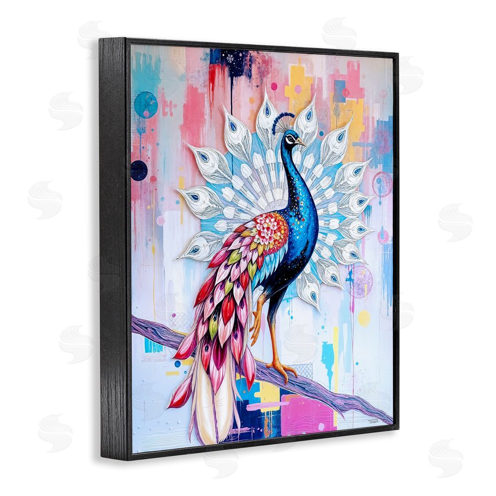 Tabz Jones Radiant Peacock on Branch Black Framed Giclee Wall Art Print