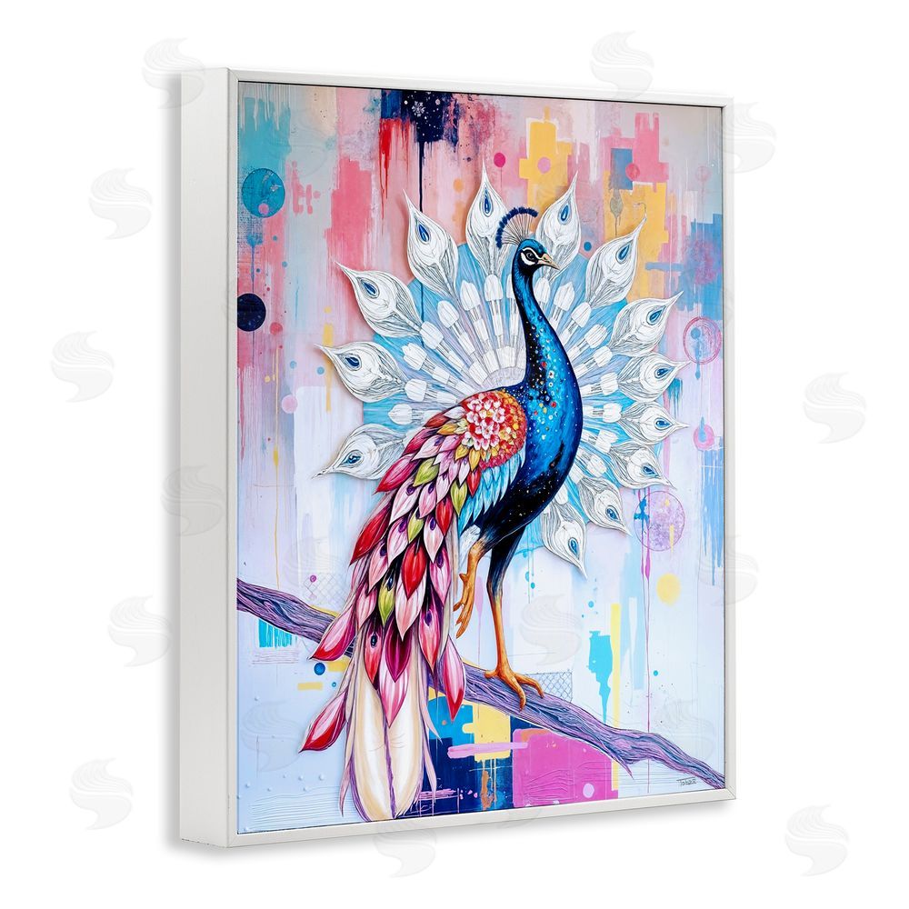 Tabz Jones Radiant Peacock on Branch White Framed Giclee Wall Art Print
