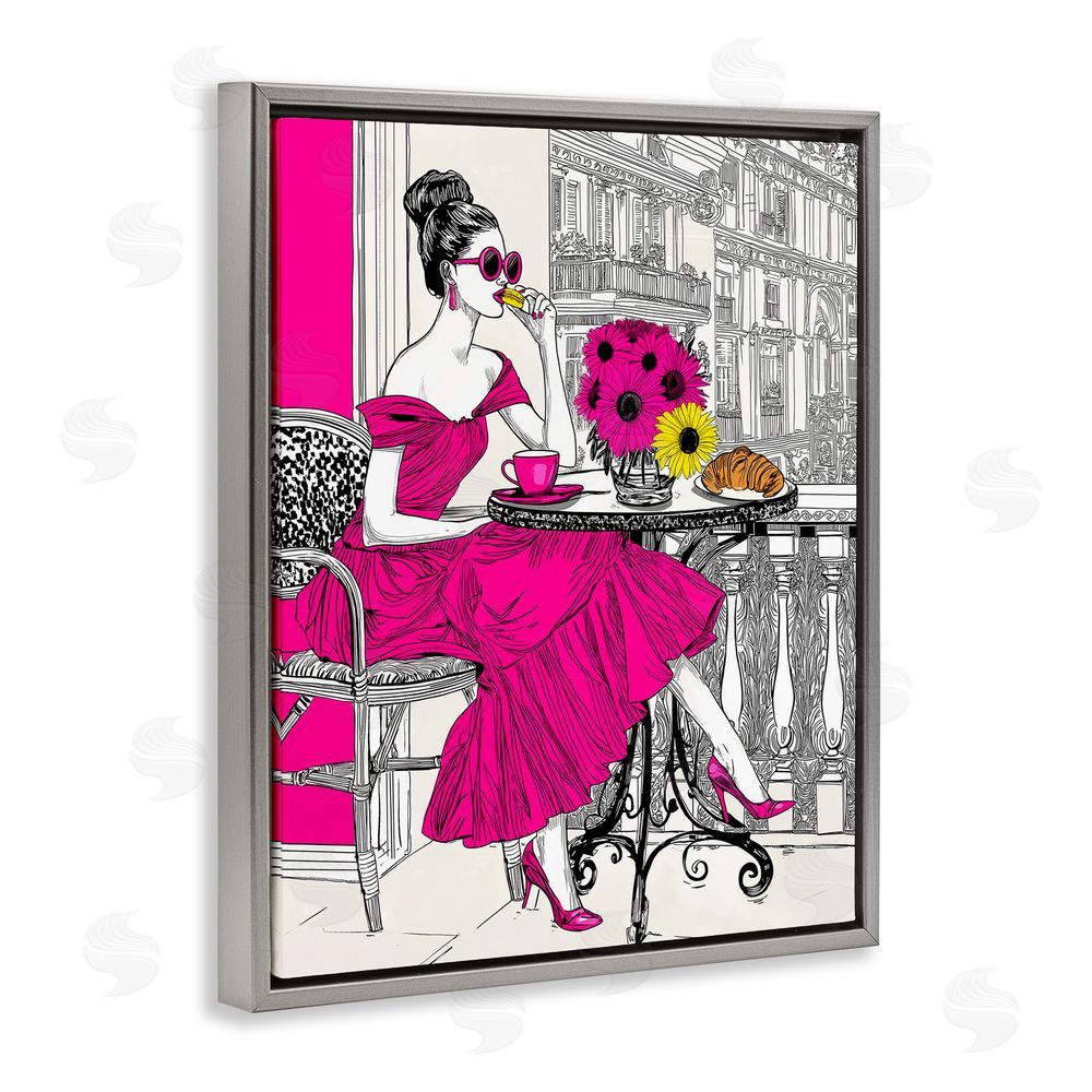 Jess Stempel Glamorous Brunch on Balcony Gray Floating Frame Canvas Wall Art Print