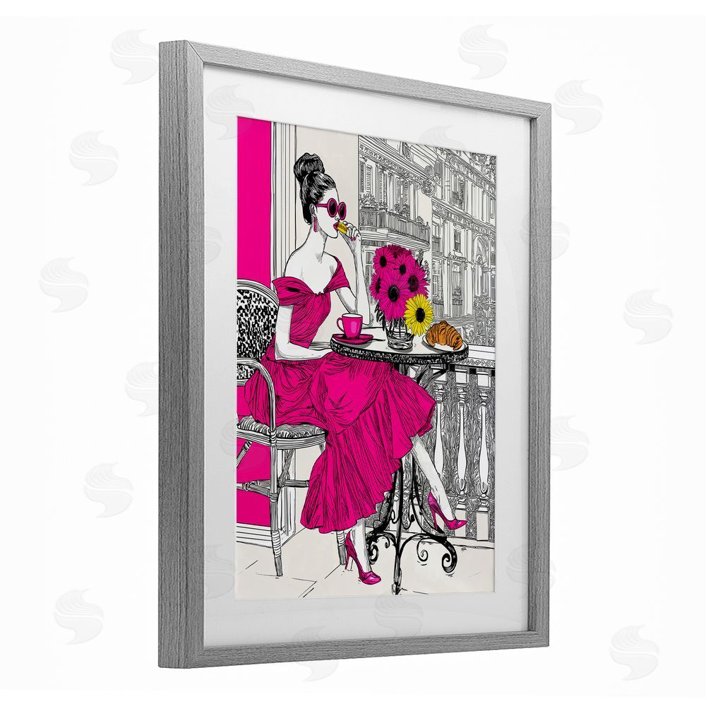 Jess Stempel Glamorous Brunch on Balcony Gray Framed Print Under Glass Wall Art